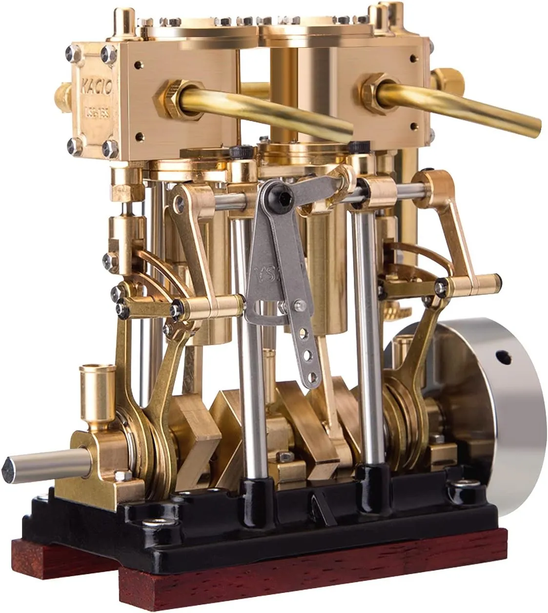 Engine Model Kit That Works, Vertical Two-Cylinder Reciprocating Steam Engine Model with Oil Cup Support Forward and Reverse Rotation for 80-120CM Steam Model Ship (Boiler Not Included)