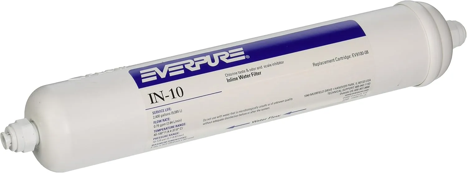 Everpure EV9100-06 IN-10 Inline Filter with 1/4 inch Quick-Connect Fittings