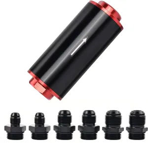 EVIL ENERGY Inline Fuel Filter 100 Micron with 6AN 8AN 10AN Adapter Universal 50MM Red