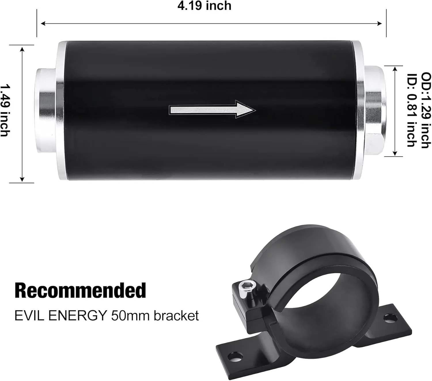 EVIL ENERGY Inline Fuel Filter 100 Micron with 6AN 8AN 10AN Adapter Universal 50MM