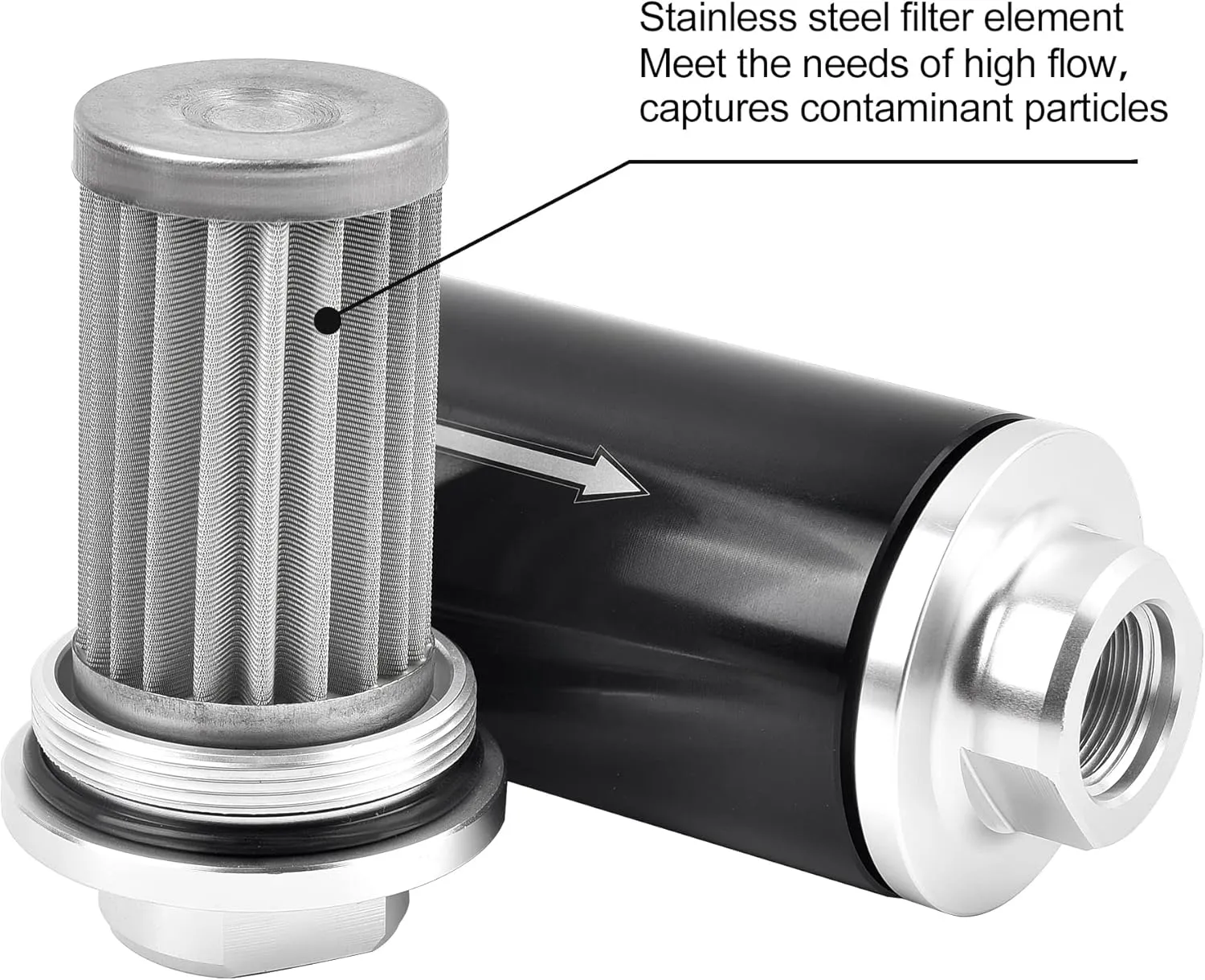 EVIL ENERGY Inline Fuel Filter 100 Micron with 6AN 8AN 10AN Adapter Universal 50MM