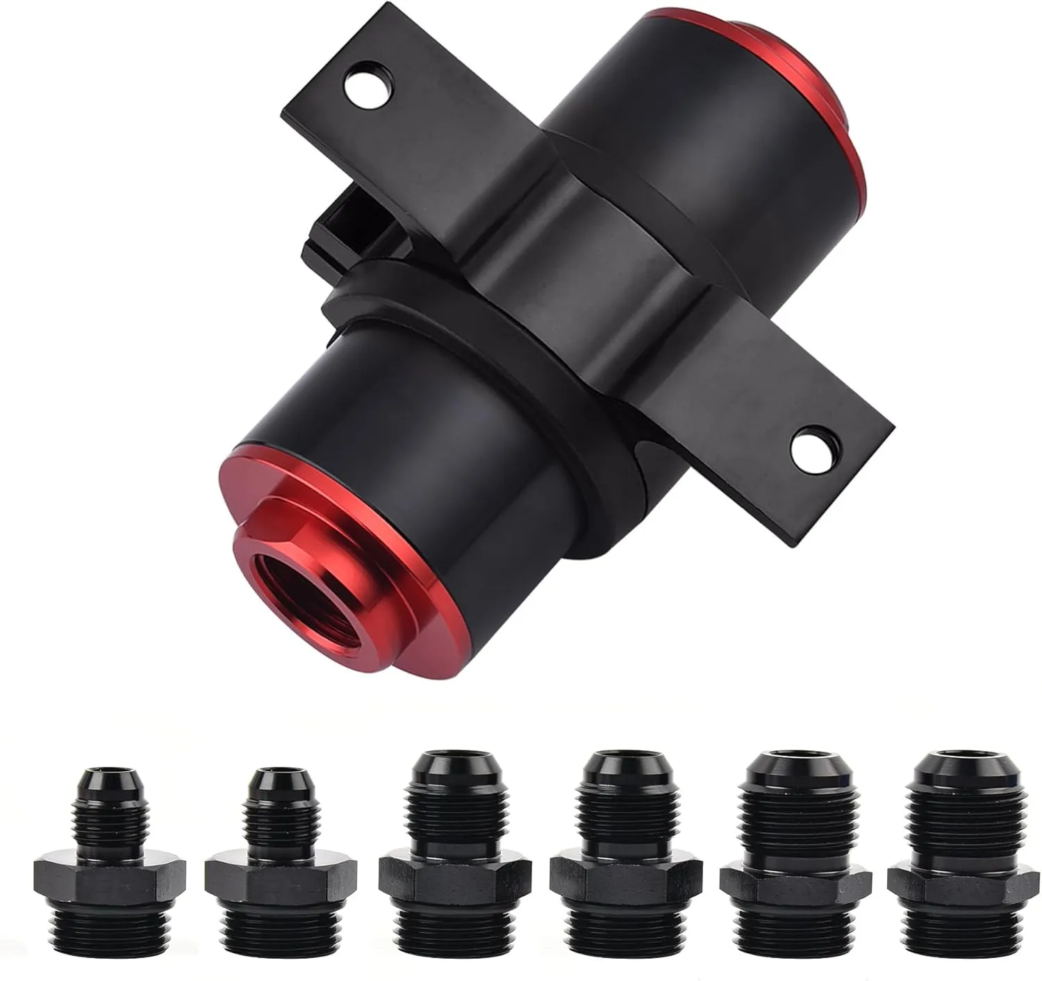 EVIL ENERGY Inline Fuel Filter 100 Micron with 6AN 8AN 10AN Adapter&Bracket Clamp 50MM Universal Red