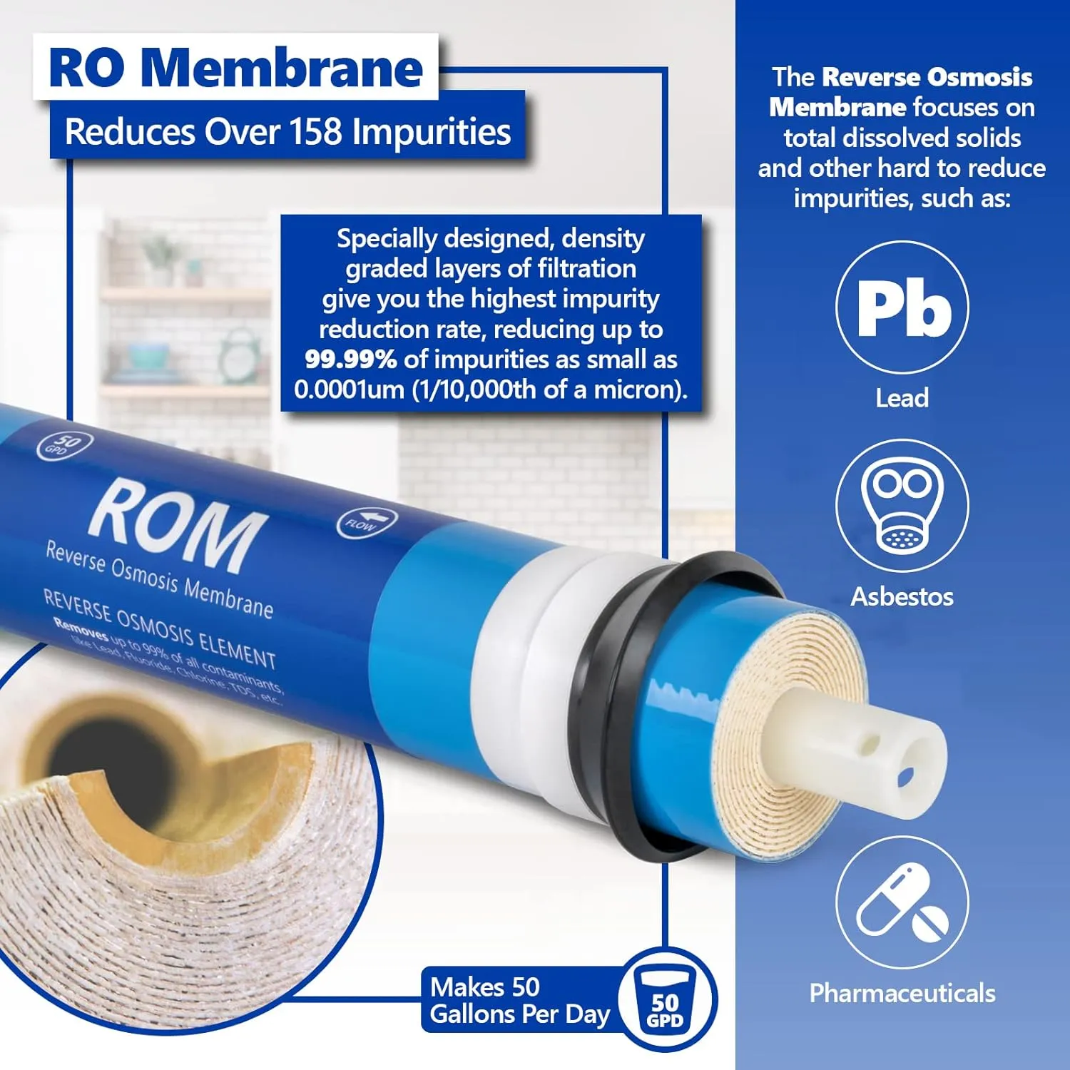 Express Water - CSGIM5 – 6 Months Reverse Osmosis System Replacement Filter Set – 5 Filters with 50 GPD RO Membrane, Carbon GAC, ACB, PAC Filters, Sediment SED Filters – 10 inch Size Water Filters