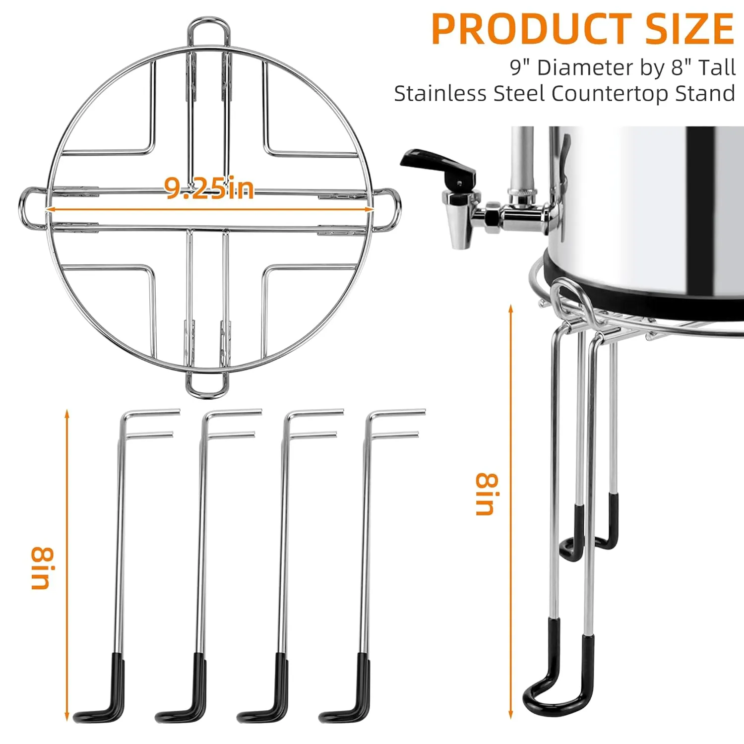 Extra Tall 8" Stainless Steel Gravity-fed Water Filter Stand with Rubber Non-Slip Feet 9" Diameter Stand Compatible with Most Medium Size Gravity-fed Water System Gravity Tanks