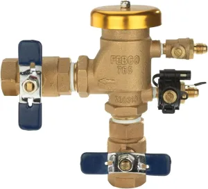 Febco 765 Series 3/4" Bronze Pressure Vacuum Breaker Backflow Preventer, Quarter Turn Shutoff, NPT Connections, Freeze Sensor with SentryPlus Alert Technology, Industrial Plants, Irrigation System