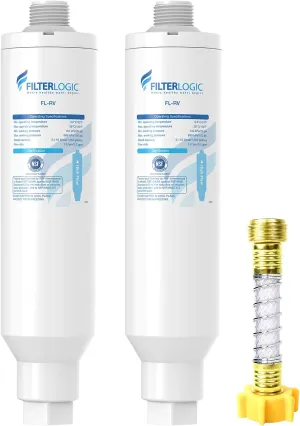 Filterlogic RV Inline Water Filter, NSF Certified, Reduces Chlorine, Bad Taste&Odor, Dedicated for RVs, 2 Pack Drinking Filter with 1 Flexible Hose Protector