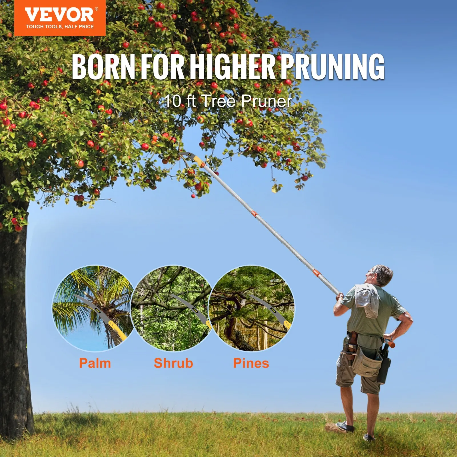 (FINAL PRICES ARE LOWER ON OUR SITE!) VEVOR Tree Pruner Pole Saw 10 ft Extendable Aluminum Pole Sharp Steel Blade