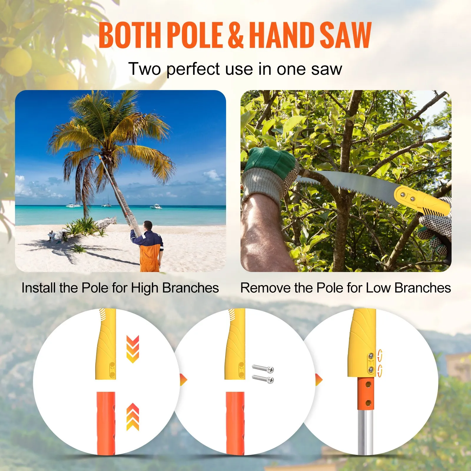 (FINAL PRICES ARE LOWER ON OUR SITE!) VEVOR Tree Pruner Pole Saw 10 ft Extendable Aluminum Pole Sharp Steel Blade