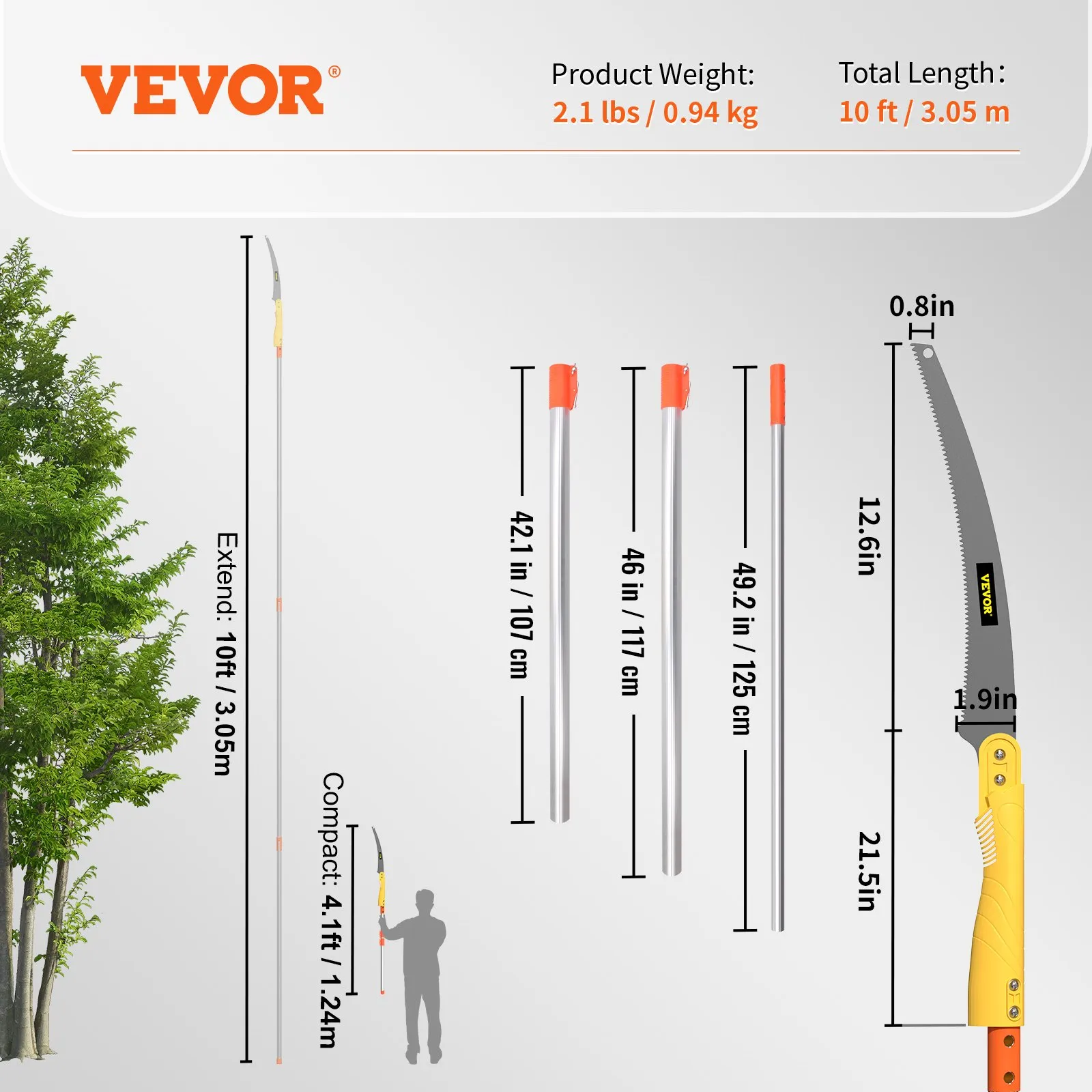 (FINAL PRICES ARE LOWER ON OUR SITE!) VEVOR Tree Pruner Pole Saw 10 ft Extendable Aluminum Pole Sharp Steel Blade