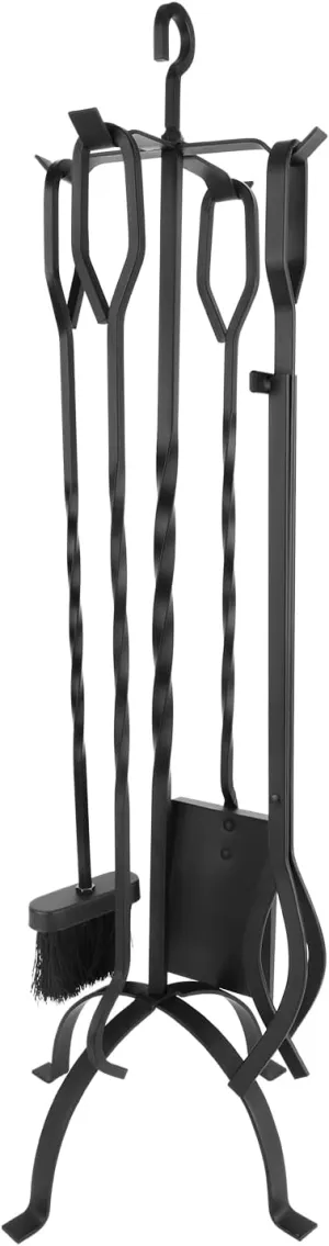 Fireplace Tool Set 5-Piece Iron Black, Indoor/Outdoor Fireplace Set with Stand - Holiday Housewarming Giftfireplace Tools, Fireplace Tools
