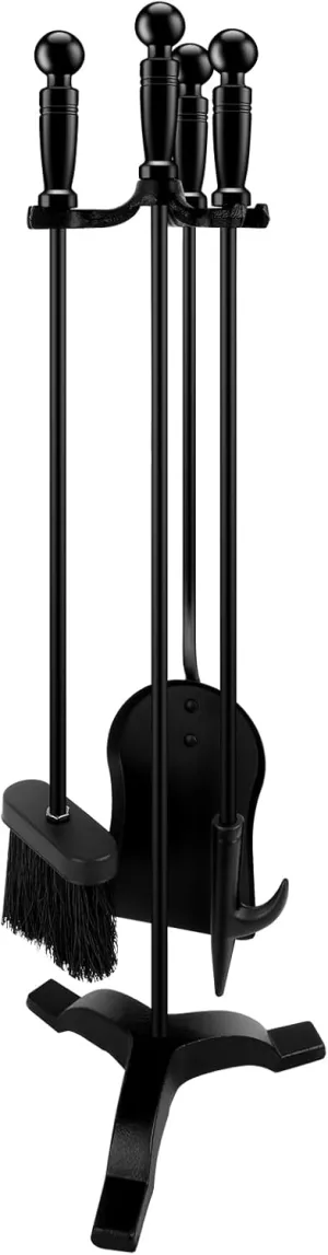 Fireplace Tools 4-Piece Black Set Indoor/Outdoor Fire Place Set Tools, cast Iron Fireplace Tool Set Indoor -Housewarming Gift