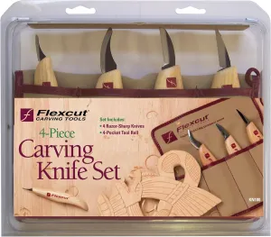 Flexcut Wood Carving Tools Set 4 Piece Carving Knife Set KN100, Whittling Knives Include Solid Ash Handle