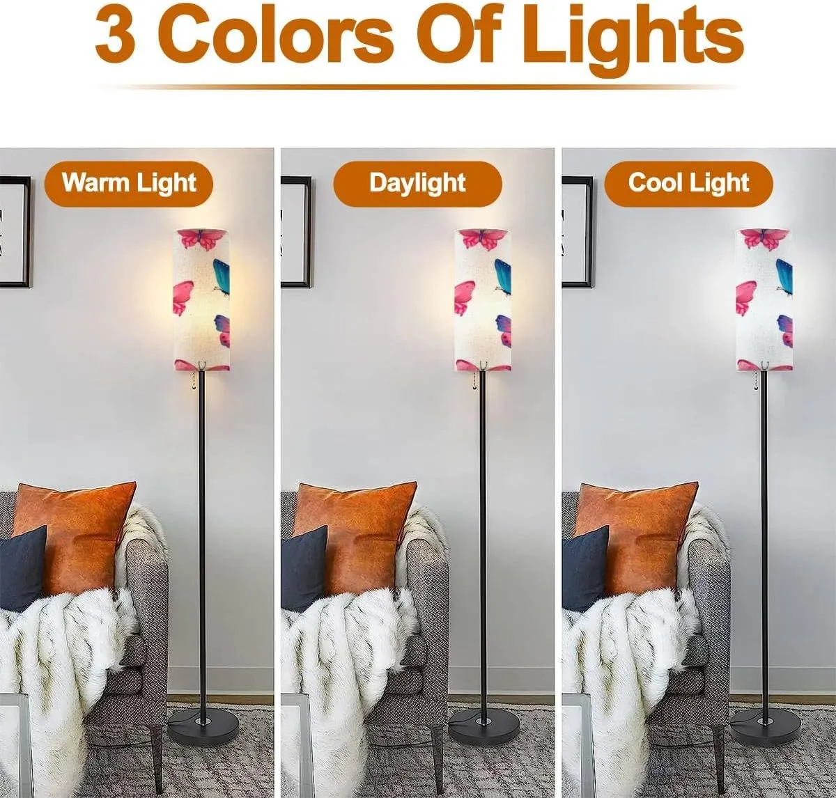 Floor Lamp for Living Room Seamless bright butterflies Butterflies design for fabric textile Modern Standing Lamp Remote Control Dimmable Pole Lamp Corner Tall Lamp for Office Bedroom Reading