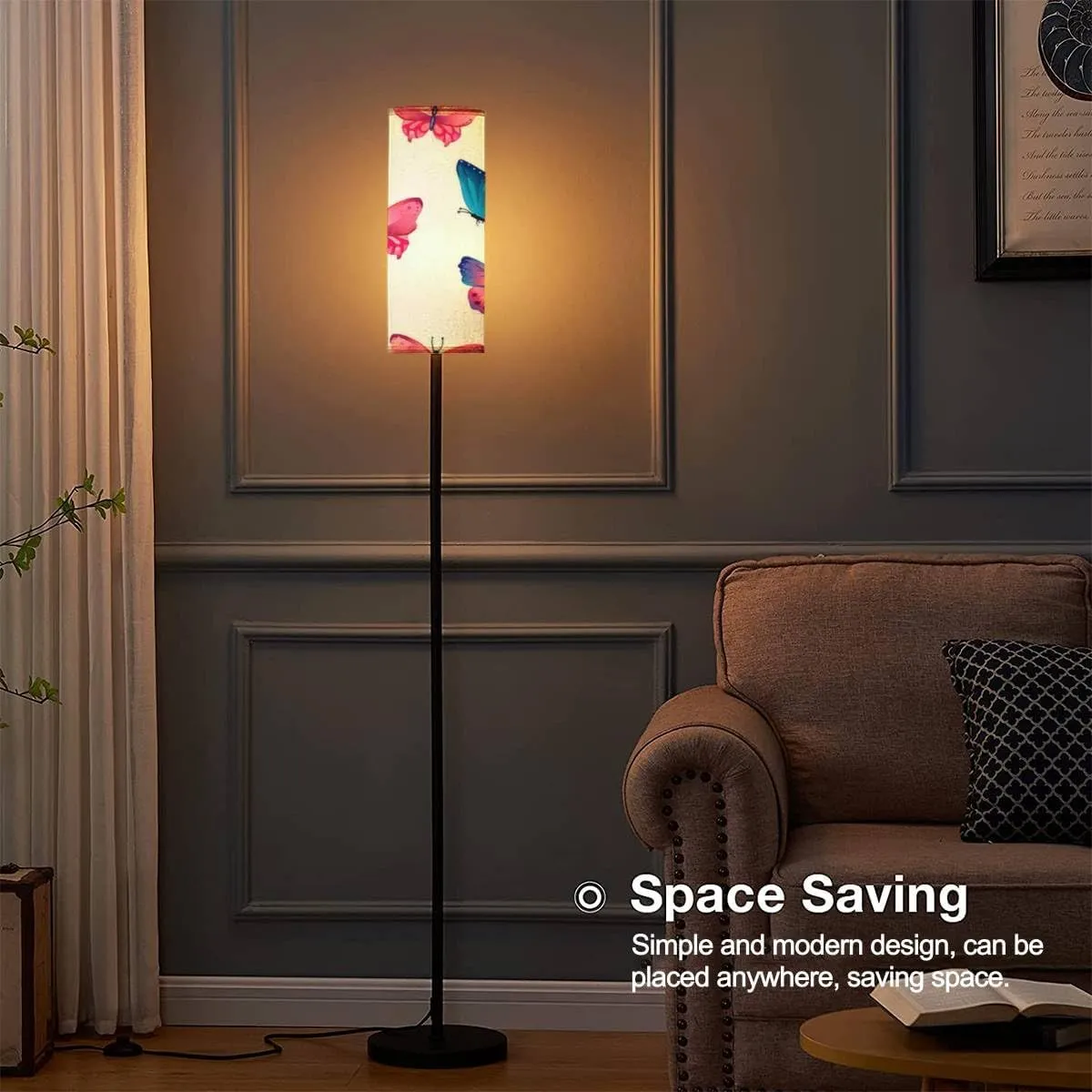 Floor Lamp for Living Room Seamless bright butterflies Butterflies design for fabric textile Modern Standing Lamp Remote Control Dimmable Pole Lamp Corner Tall Lamp for Office Bedroom Reading