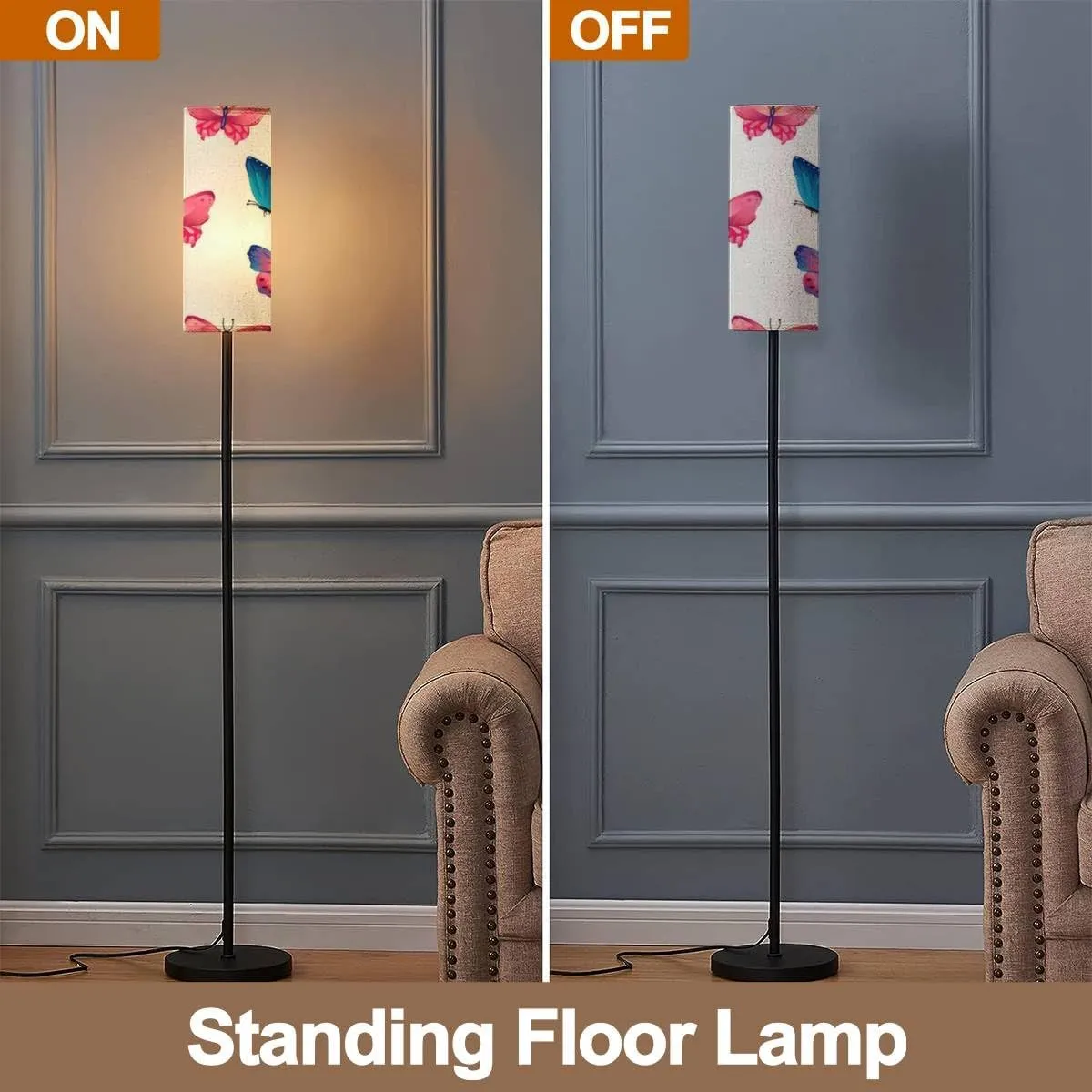 Floor Lamp for Living Room Seamless bright butterflies Butterflies design for fabric textile Modern Standing Lamp Remote Control Dimmable Pole Lamp Corner Tall Lamp for Office Bedroom Reading
