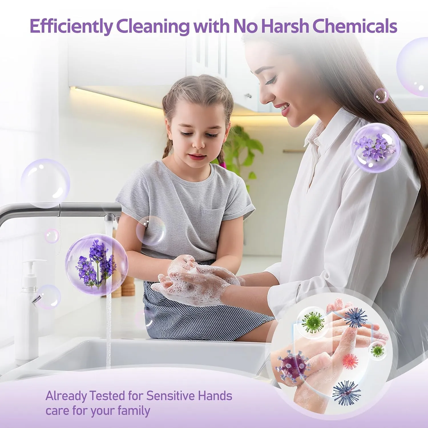 Foam Soap Refill with Glass Dispenser, 12 Foaming Hand Soap Refills Tablets  1 Glass Foaming Dispenser  2 Microfiber Cloths, Make 96 fl oz - No Plastic, Cleansing & Moisturizing, Lavender Scent