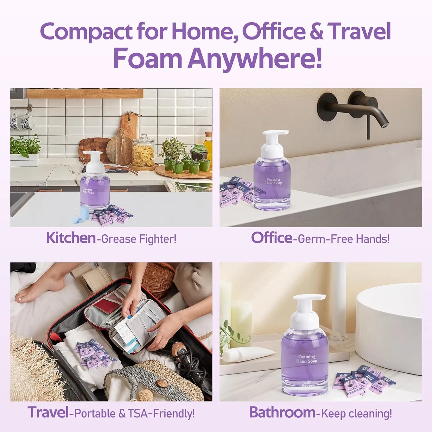 Foam Soap Refill with Glass Dispenser, 12 Foaming Hand Soap Refills Tablets  1 Glass Foaming Dispenser  2 Microfiber Cloths, Make 96 fl oz - No Plastic, Cleansing & Moisturizing, Lavender Scent