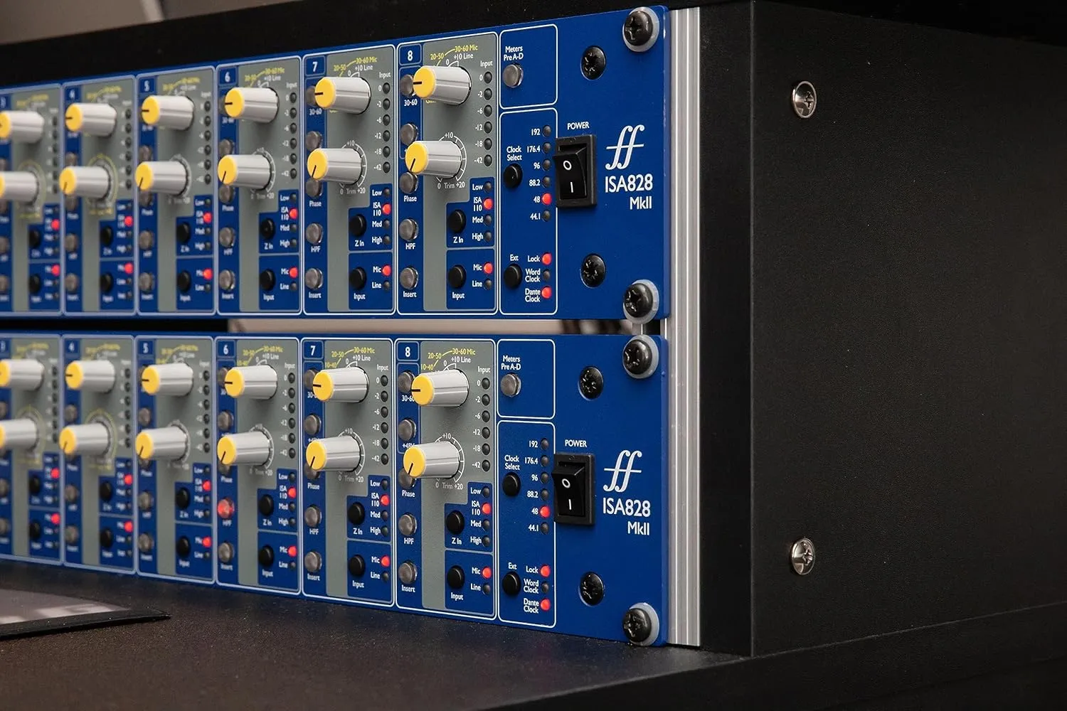 Focusrite ISA828 MkII Heritage 8-channel rackmount mic preamp with with variable impedance selector and four instrument inputs