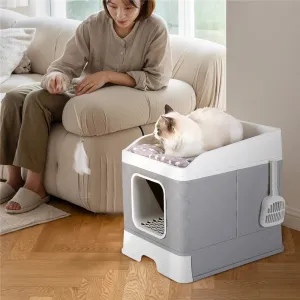 Foldable Cat Litter Box Large Pet Toilet Cat Sand Shovel Easy Clean Leak-proof Enclosed