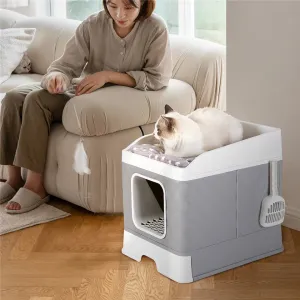 Foldable Cat Litter Box Large Pet Toilet Cat Sand Shovel Easy Clean Leak-proof Enclosed