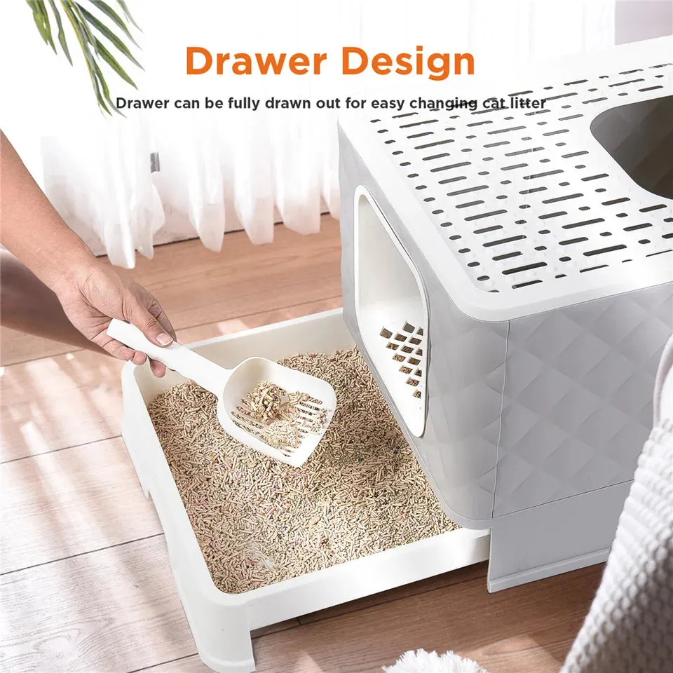 Foldable Cat Litter Box Large Pet Toilet Cat Sand Shovel Easy Clean Leak-proof Enclosed