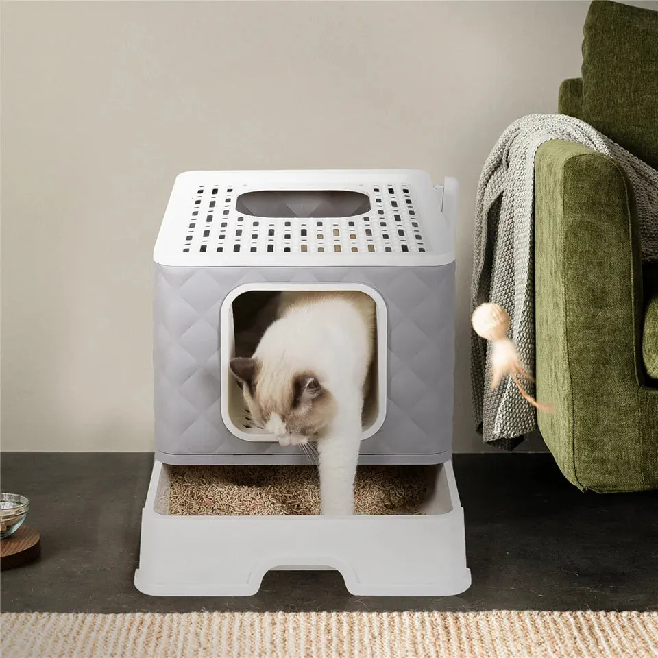 Foldable Cat Litter Box Large Pet Toilet Cat Sand Shovel Easy Clean Leak-proof Enclosed