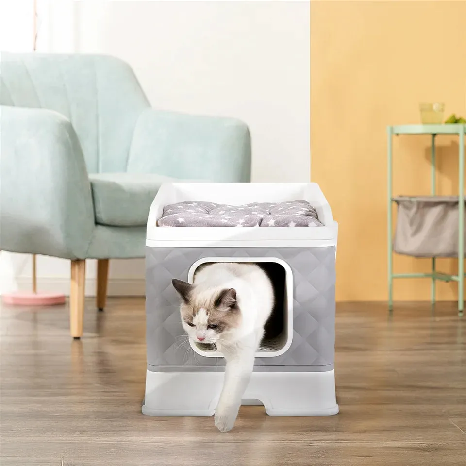 Foldable Cat Litter Box Large Pet Toilet Cat Sand Shovel Easy Clean Leak-proof Enclosed