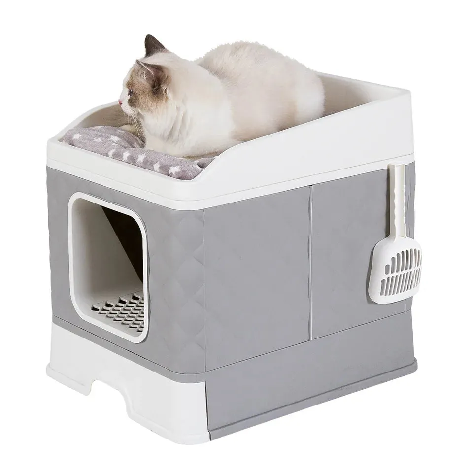 Foldable Cat Litter Box Large Pet Toilet Cat Sand Shovel Easy Clean Leak-proof Enclosed