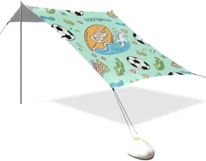 Football Goal Green Blue Pattern Designed UPF50 Foldable Beach Tent Water-Resistant Sun Shelter with Sand Shovel for Camping, Picnics, Backyard & Fishing techo para Playa