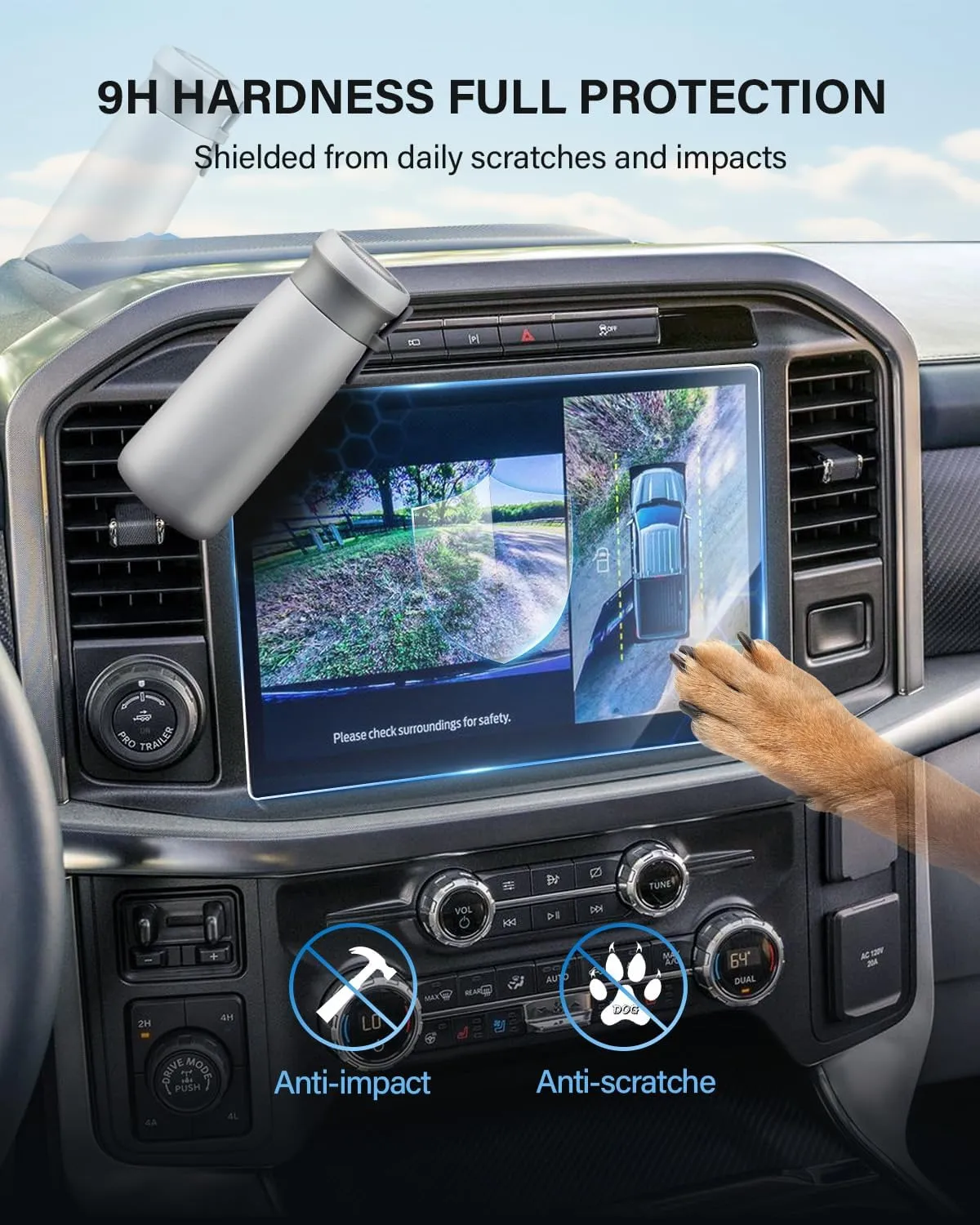 For 2021-2025 F150 (STX/XLT/Lariat/Platinum/Limited/Tremor/Raptor/King Ranch) Screen Protector 12 Inch Glossy Tempered Glass Touchscreen *1 Accessories 9H Hardness Glass - No More Scratch&Fingerprint
