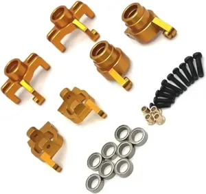 for Wltoys 144016 144018 1/14 Metal Steering Cup Steering Block Hub Carrier Rear Hub Carrier Kit RC Car Upgrade Parts Accessories RC Car Upgrade Part(Yellow)