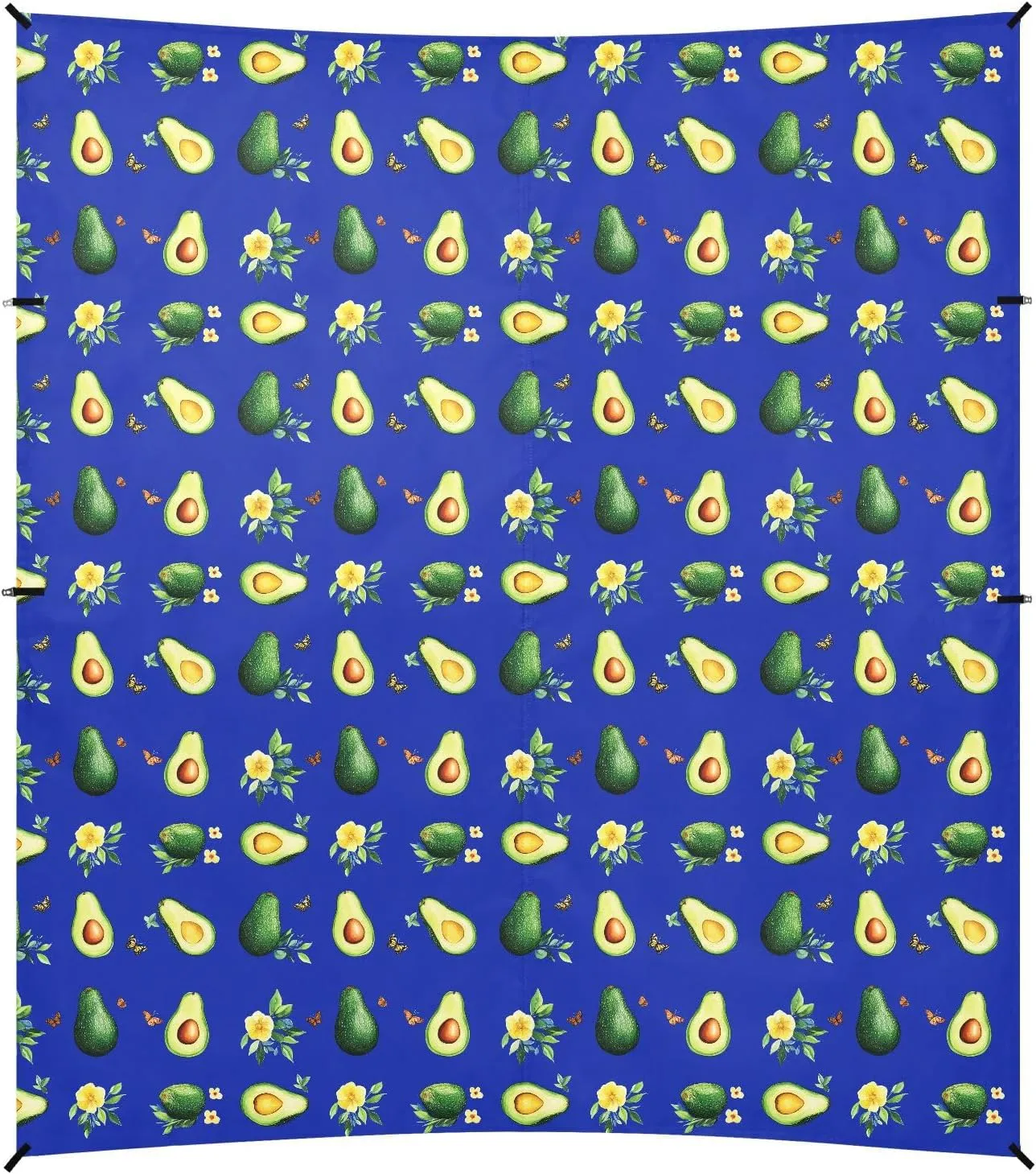Funny Avocado Fruit Royal Blue Foldable Beach Canopy UPF50 Water-Resistant Outdoor Sun Shade with Sand Shovel, Sandbags for Camping, Picnics, Backyard