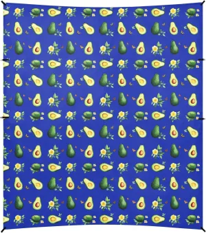Funny Avocado Fruit Royal Blue Foldable Beach Canopy UPF50 Water-Resistant Outdoor Sun Shade with Sand Shovel, Sandbags for Camping, Picnics, Backyard