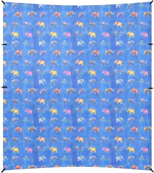 Funny Cute Elephants Colorful Blue Foldable Beach Tent UPF50  Protection Water-Resistant Shade Sun Shelter with Sandbags & Sand Shovel for Backyard, Grassland, Park