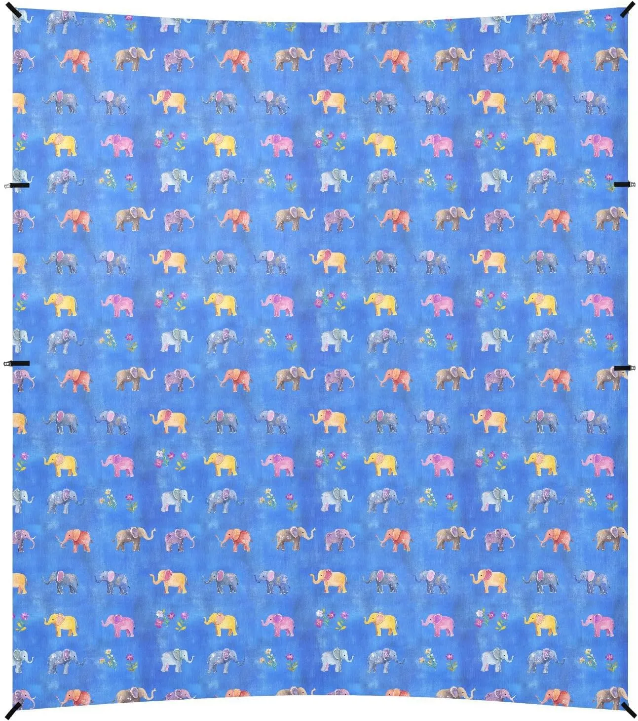 Funny Cute Elephants Colorful Blue Foldable Beach Tent UPF50  Protection Water-Resistant Shade Sun Shelter with Sandbags & Sand Shovel for Backyard, Grassland, Park