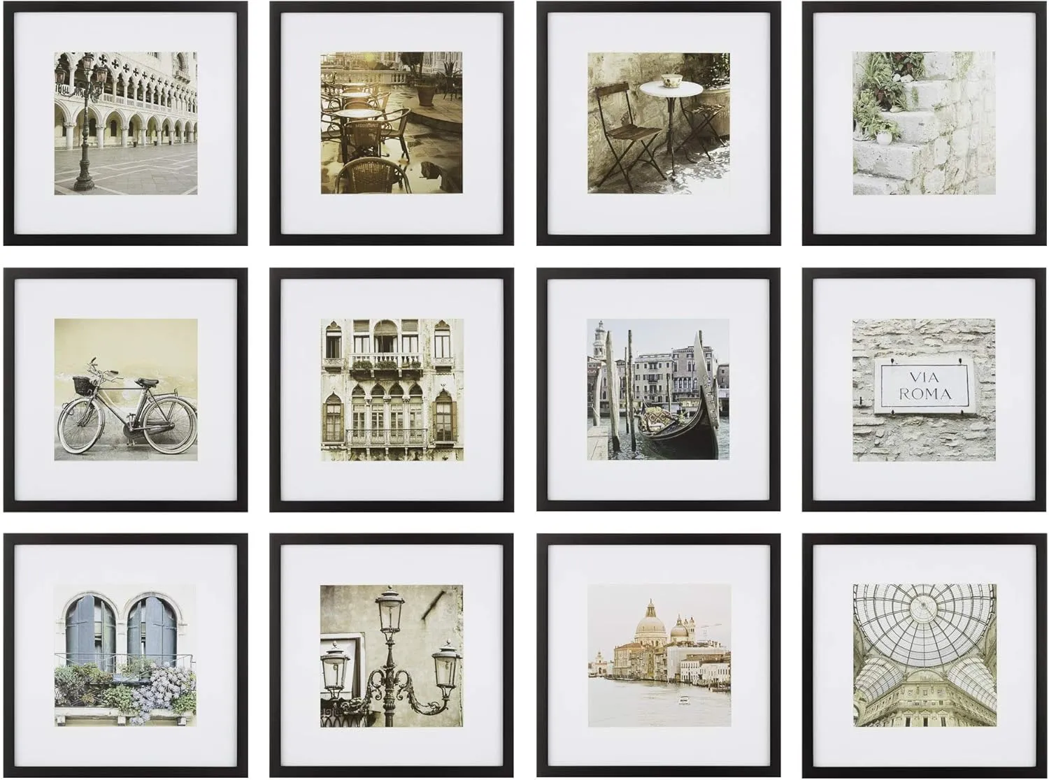 GALLERY PERFECT 12pc 12 x 12 Black Frame Kit, Matted To 7.5 x 7.5