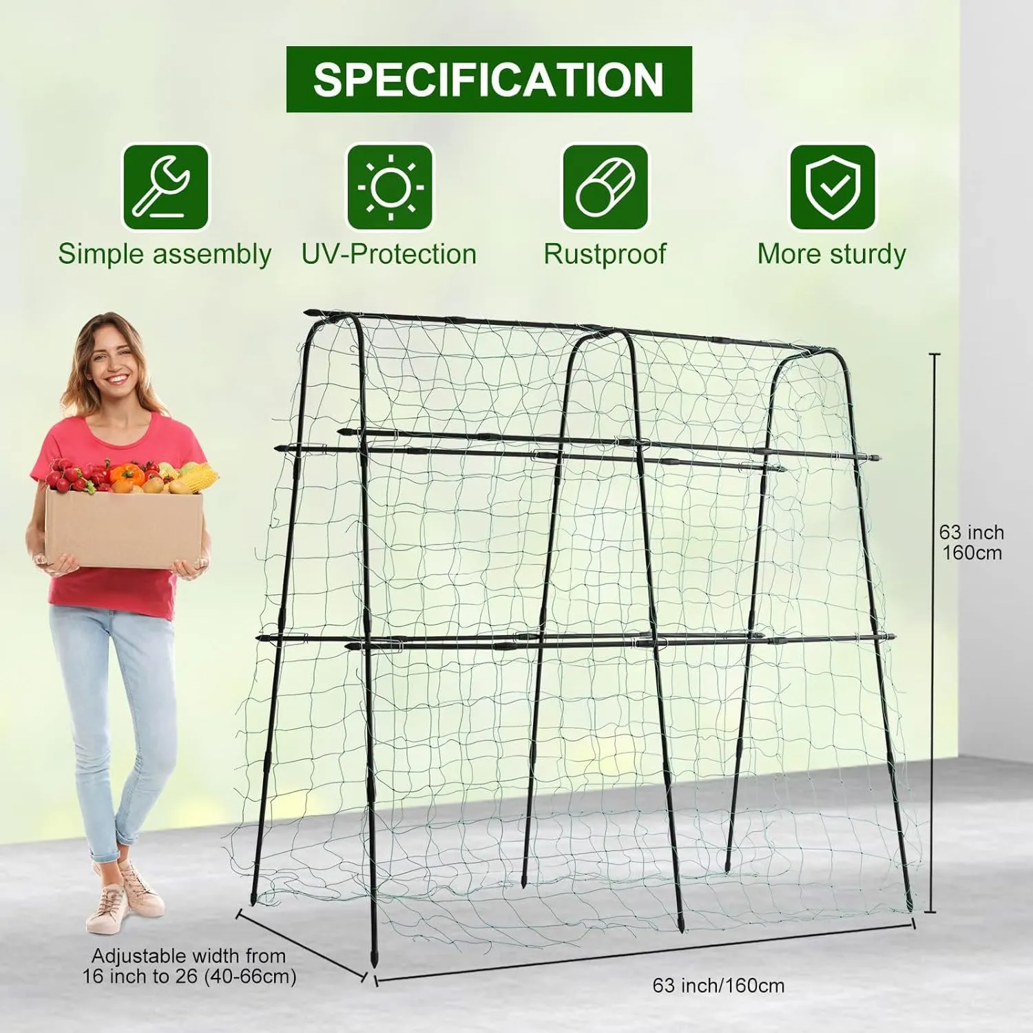 Garden Cucumber Trellis for Climbing Plants Outdoor, 5ft Tall Pea Tunnel Arch U-Shape Plant Support Tomato Grape Vegetables Squash Trellis for Raised Bed, Black