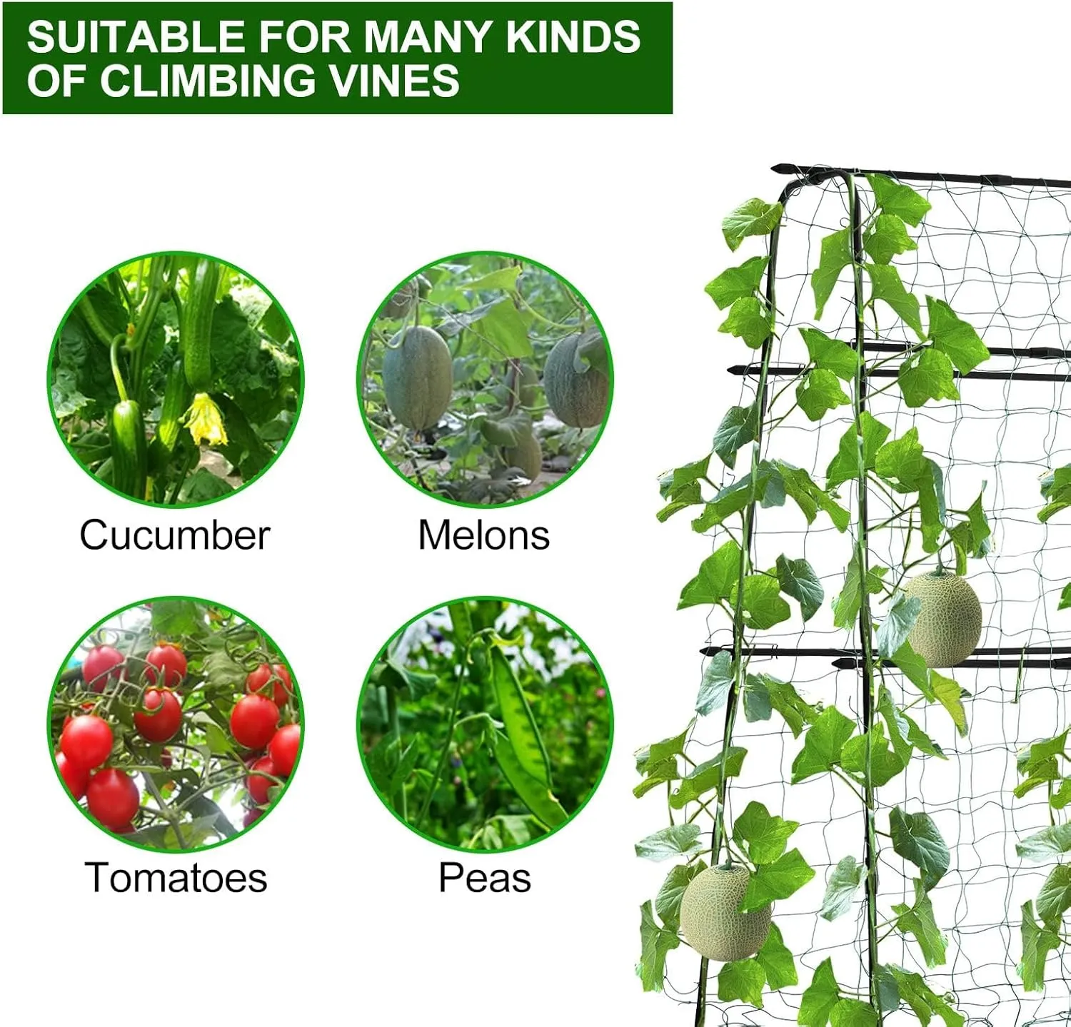 Garden Cucumber Trellis for Climbing Plants Outdoor, 5ft Tall Pea Tunnel Arch U-Shape Plant Support Tomato Grape Vegetables Squash Trellis for Raised Bed, Black