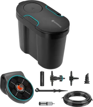 GARDENA (13301) Solar-Powered AquaBloom Irrigation Set with Water Tank: Solar-Powered Irrigation Set to Water up to 20 Potted Plants, Control w/ 14 Irrigation Programs
