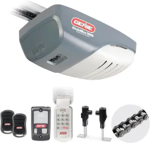 Genie ChainMax 1000 Garage Door Opener - Durable Chain Drive - Includes two 3-Button Pre-Programmed Remotes,Wall Console, Wireless Keypad, Safe-T-Beams - Model 3022-TKH, 140V DC Motor,Gray