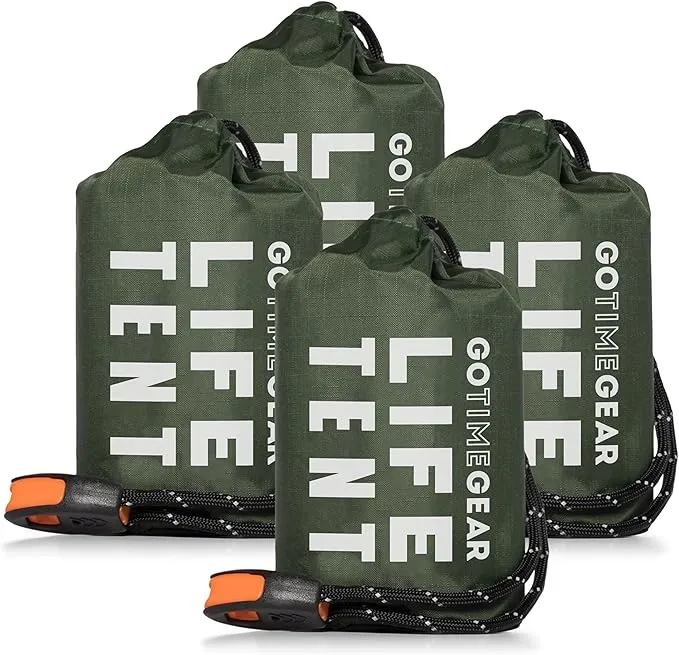 Go Time Gear Survival Life Tent • 2 Person Mylar Emergency Shelter Tube Tent   Paracord • All-Weather Protection for Camping, Hiking, & Survival Kits • Includes Emergency Whistle