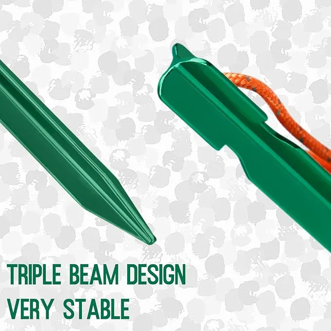 Grassman 12 Pack Tent Stakes, 7075 Aluminium Tent pegs, Heavy Duty Lightweight Ground Pegs, Durable and Safe Metal Camping Spikes, Green