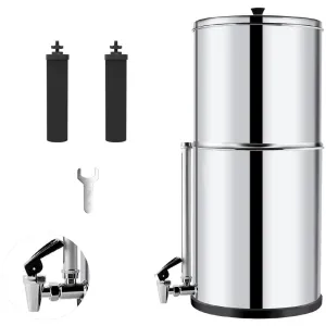 Gravity-Fed Water Filter System with 2 Black Purification Elements NSF/ANSI 372 Certification, 2.25G Stainless-Steel System Metal Spigot
