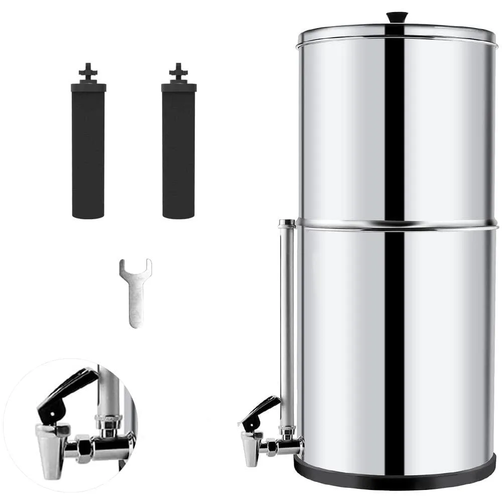 Gravity-Fed Water Filter System with 2 Black Purification Elements NSF/ANSI 372 Certification, 2.25G Stainless-Steel System Metal Spigot