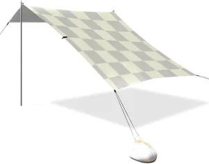 Gray Beige Checker Plaid Designed UPF50  Protection Foldable Beach Canopy Lightweight Large Sun Shade with Sandbags and Shovel for Camping Trips, Fishing, Backyard Fun or Picnics carpas para