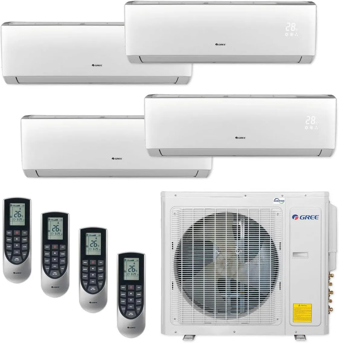 Gree 30,000 BTU Multi21  Quad-Zone Wall Mount Mini Split Air Conditioner Heat Pump 208/230V SEER 21 (9-9-12-12)