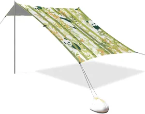 Green Panda Artistic Cartoon Designed UPF50 Foldable Beach Tent Water-Resistant Outdoor Sun Shade with Sand Shovel for Camping, Fishing, Backyard Fun carpas para Playa