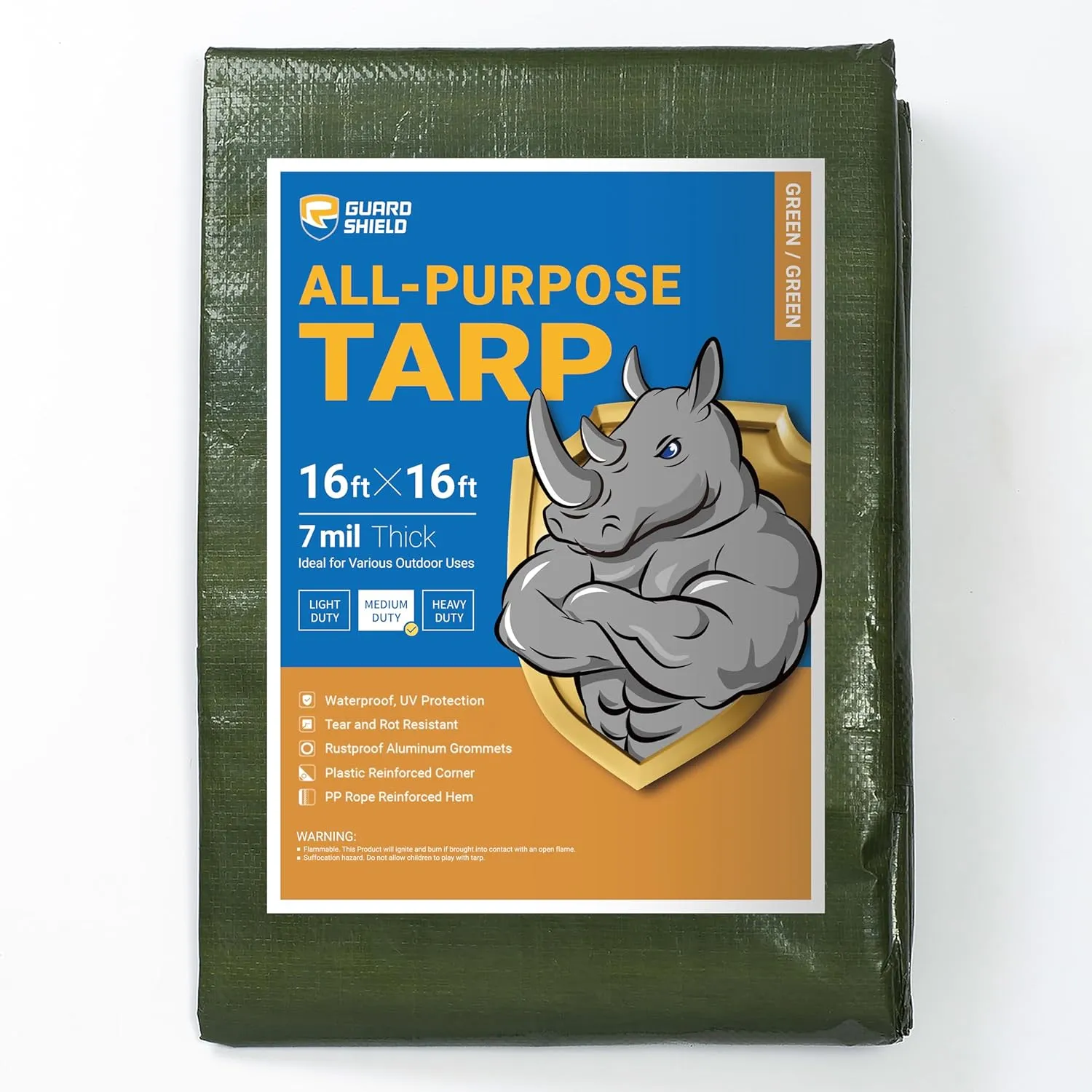 GUARD SHIELD Green Tarp Waterproof 16x16 Feet Medium Duty All Purpose Poly Tarps Cover 7mil
