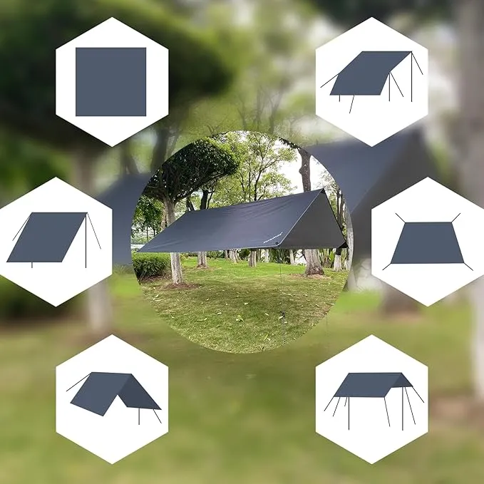 Hammock Rain Fly 10×10FT - Waterproof Camping Tarp Lightweight Tent Tarp Portable Backpacking Tarp Sheleter with UV Protection Layer for Camping Hiking Outdoor(Gray)