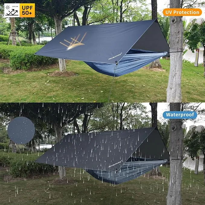 Hammock Rain Fly 10×10FT - Waterproof Camping Tarp Lightweight Tent Tarp Portable Backpacking Tarp Sheleter with UV Protection Layer for Camping Hiking Outdoor(Gray)